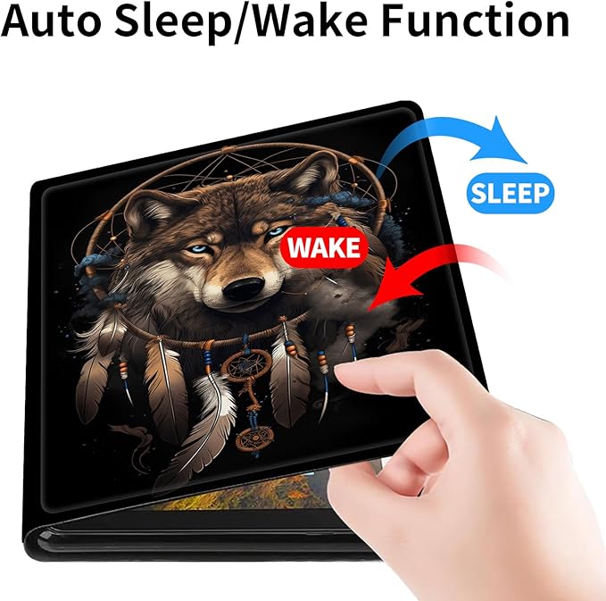 Case for All-New Amazon Fire HD 10 Tablet (13th Generation 2023 Release)Slim PU Leather Smart Cases Covers with Auto Wake/Sleep for Amazon Kindle Fire 10.1 inch TabletWind Chime Wolf