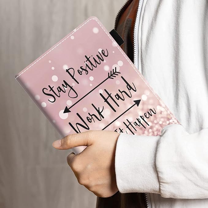 Case for All-New Kindle Fire 7 Tablet (7 12th Generation 2022 Release) Stay Positive Work Hard and Make It Happen Inspirational Quote PU Leather Folio Case with Smart Auto Wake/Sleep
