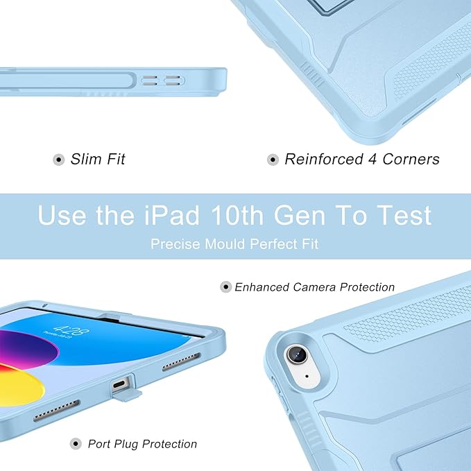 Soke Case for iPad (A16) 11th Generation 11-inch 2025 iPad 10th Generation 10.9-inch 2022 with Built-in Screen Protector and Kickstand Rugged Full Body Protective Cover - Sky Blue