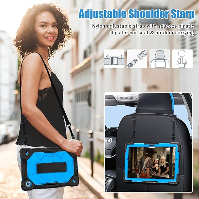 Case for Samsung Galaxy Tab A8 10.5 - Soft Silicone Protective Handle Stand Kids Case Black/Blue