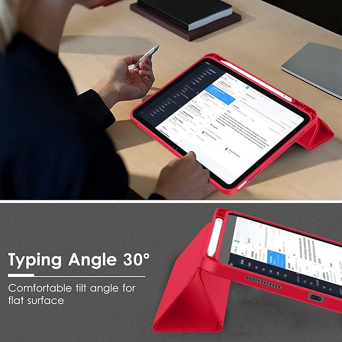 Case for iPad (A16) 11 Inch 2025/iPad 10th Generation 10.9 Inch 2022 Slim Trifold Stand Protective Cover with Pencil Holder and Soft TPU BackSupport Auto Sleep/Wake (Red)