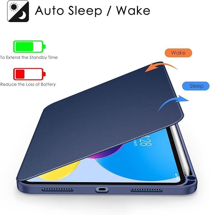 Soke Rotating Case for iPad (A16) 11th Generation 2025 iPad 10th Gen 2022 with Pencil Holder [Shockproof + Auto Sleep/Wake] 360 Degree Rotation Clear Back for iPad 11/10.9 - Navy Blue