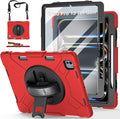 Case for iPad Pro 13 Inch M5 2025/ M4 2024: Military Grade Cover for iPad Pro 13 with Screen Protector - Stand - Handle - Shoulder Strap - Pencil Holder- Red