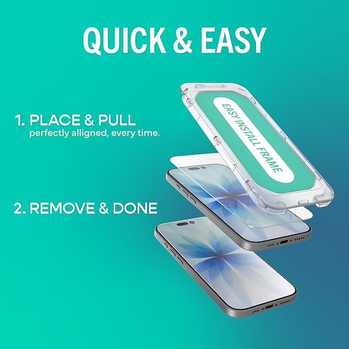 Smartish® iPhone 17 Pro Screen Protector + Camera Lens Covers - Tuff Sheet - 2-Pack Tempered Glass 9H Easy Install Frame Case-Friendly - Dynamic Island for Apple iPhone 17 Pro - Clear 2-Pack
