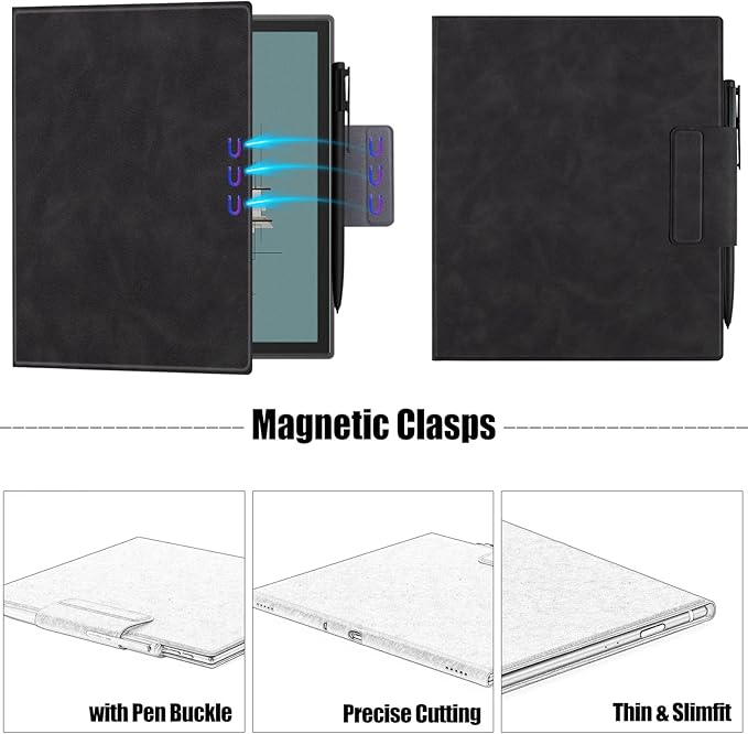 BOZHUORUI Magnetic Case for Boox Note Air 5 C Tablet ePaper (10.32025 Released) | Pen Buckle Design | with Auto Sleep/Wake | Thin &amp Light | PU Leather Cover (Rock Black)