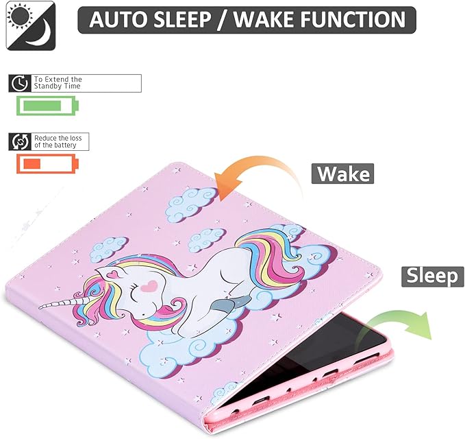 Dteck Case for All-New Fire HD 10 &amp HD 10 Plus Tablet (2021 Release 11th Generation) - Slim Multi-Angle Folio Stand Premium PU Leather Protective Smart Cover with Auto Wake Sleep Pink Unicorn