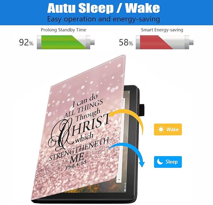 Case for All-New Kindle Fire HD 10/Fire HD 10 Plus Tablet 10.1 inch (11th Generation 2021 Released) - Glitter Quote Bible Verse Phil 4-13 Design Slim PU Leather Cover with Auto Sleep Wake