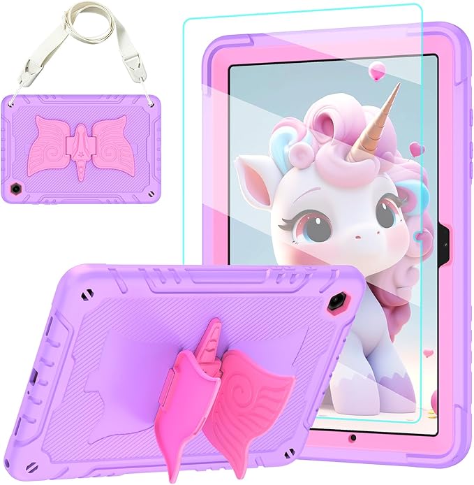 Case for Samsung Galaxy Tab A11+ Plus/ A9+ 11 inch 2025/2023 with Screen ProtectorUnicorn Stand Shoulder StrapShockproof for Galaxy Tab A11 Plus/A9 Plus Tablet Case Kids Girls (Purple)