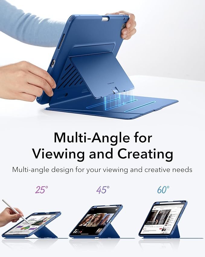 ESR for iPad Air 11 Inch Case M4/M3/M2 (2026/2025/2024) iPad Air 5th/4th Gen Case (2022/2020) Vertical Stand Cover Multi Stand Angles Ultra-Stable Cover with Pencil Holder Flip Series Blue