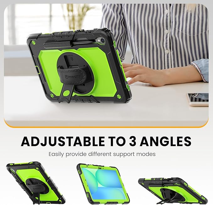 Timecity Case for Samsung Galaxy Tab S10 Lite/ S10 FE/ S9 FE/ S9 5G (10.9''/11'') Heavy Duty Protective Cover with Screen Protector Rotating Stand Shoulder Strap &amp S Pen Holder Green