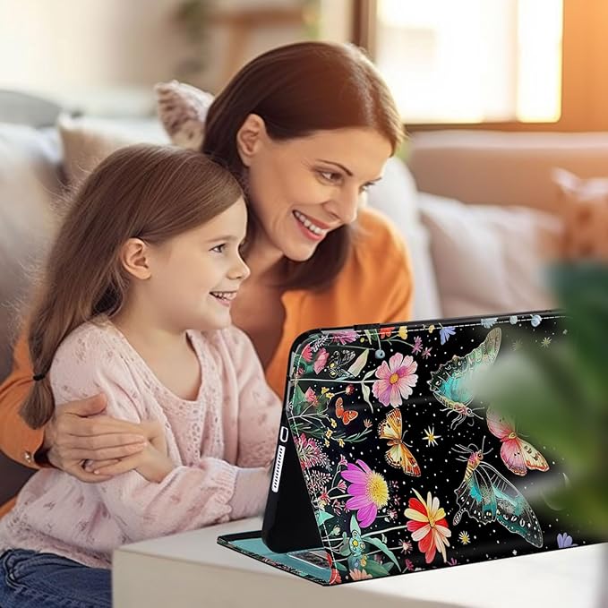 Case for Samsung Galaxy Tab S11 5G 11 Inch 2025 Model (SM-X730/X736B)Wallet PU Leather Folio Cover Multi-Angle Stand with Auto Wake/SleepButterfly Moon Flower