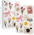 Cute Stamp Flower Bow for iPad (A16) 11th/10th Generation Case 11 Inch/10.9 Inch 2025/2022 with Pencil Holder Auto Sleep/Wake White Leather Acrylic Back Detachable Cover