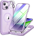 Miracase Magnetic for iPhone 14 Case 6.1 [Built-in Tempered Glass Screen Protector + Lens Protector] [Compatible with MagSafe] Full-Body Protective Bumper 14 Phone Cover Purple