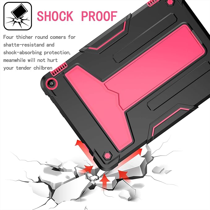 Dteck Case for Fire HD 10/HD 10 Plus Tablet (2021 Release 11th Generation) - Kids Friendly Shockproof EVA Case Convertible Stand Full Body Rugged Protective Cover Black+Rose