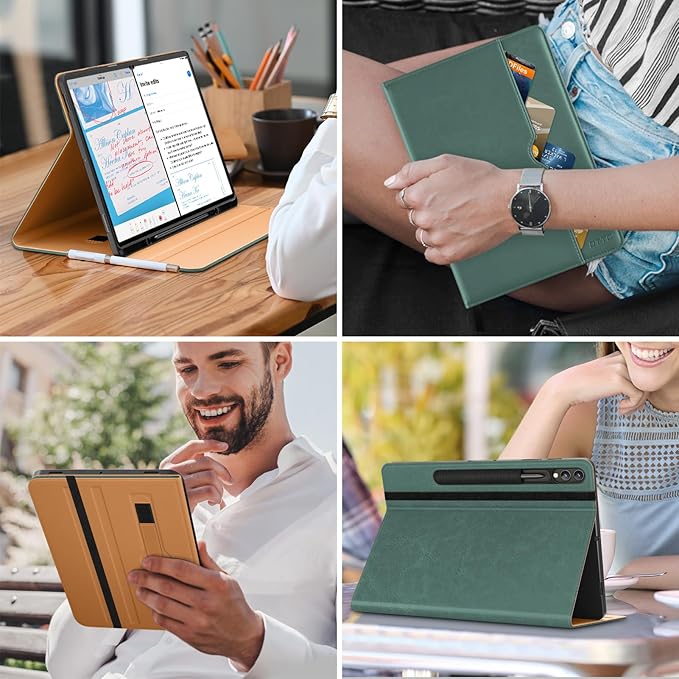 DTTO for Samsung Galaxy Tab S10 Ultra / S9 Ultra / S8 Ultra Case 2024/2023/2022 Premium Leather Business Folio Stand Cover with S Pen Holder for 14.6 Inch Tablet Auto Wake/Sleep Midnight Green