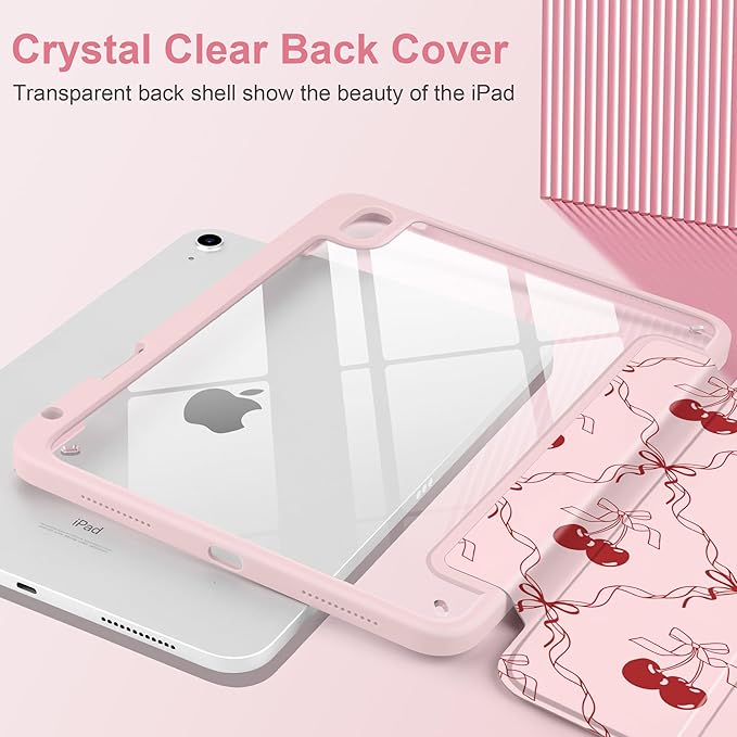 DONGKE Case for iPad (A16) 11th Generation 11 inch 2025 &amp iPad 10th Gen 10.9 inch 2022 [Built-in Pencil Holder] Clear Acrylic Back Trifold Stand Smart Cover Auto Sleep/Wake Ribbon Swirl