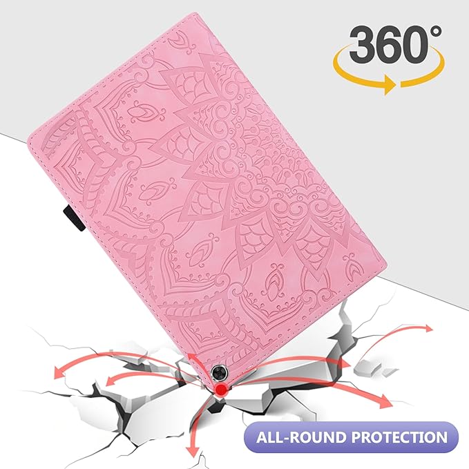 Dteck Case for All-New Amazon Fire HD 10 and 10 Plus Tablet (13th/11th Generation 2023/2021 Release)PU Leather Slim Folding Stand Cover with Pencil Holder Shockproof Magnetic Card Slots ShellPink