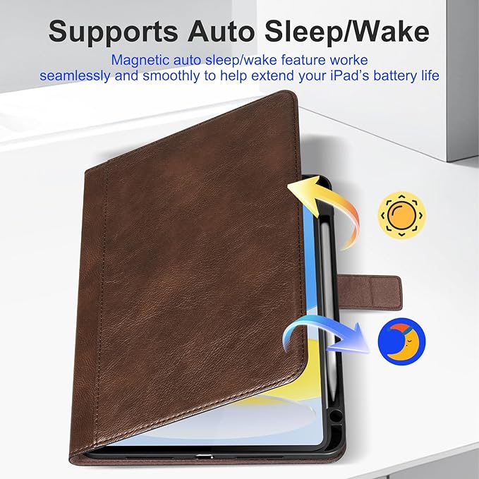 Leather Case for iPad A16 11th Gen 11 InchiPad 10th Gen. 10.9 Inch Premium Leather Folio Cover with Apple Pencil Holder Auto Wake/Sleep Adjustable Stand Magnetic ClosureDark Brown