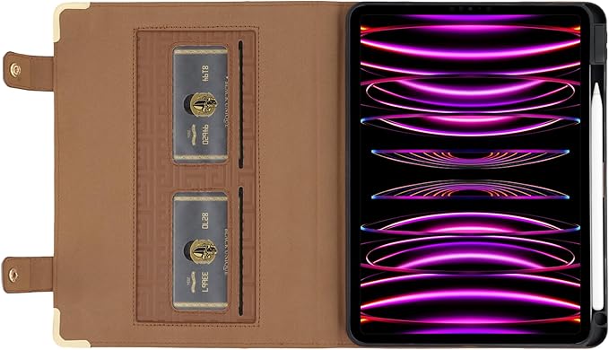 Handbag Case for iPad Pro 13 M5 2025/M4 2024 Cover with Pencil Holder Techcircle Unique Textured PU Leather Folio Stand Multi-Pocket Wallet Case w/Shoulder Strap Brown