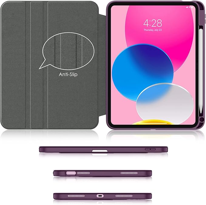 Soke Rotating Case for iPad (A16) 11th Generation 2025 iPad 10th Gen 2022 with Pencil Holder [Shockproof + Auto Sleep/Wake] 360 Degree Rotation Clear Back for iPad 11/10.9 - Purple