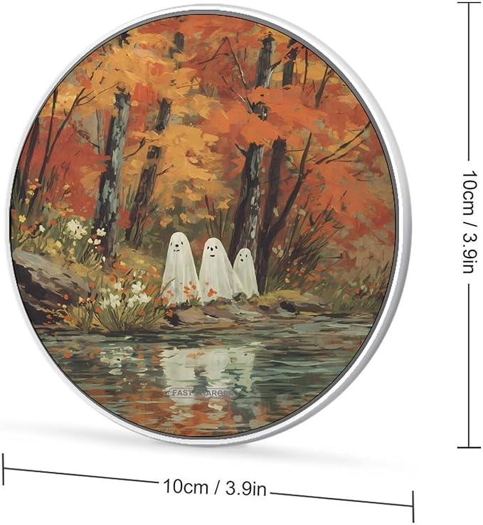 Vintage Halloween Ghosts Autumn Fast Portable Charger 10W Funny Graphic Phone Charging Pad with USB Cable