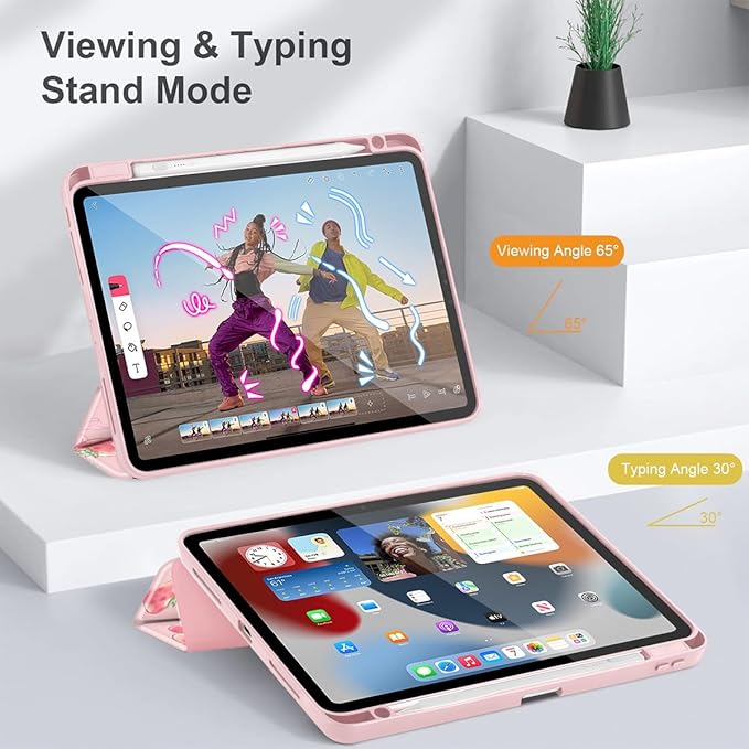 May Chen Case for iPad Pro 11-Inch M5/M4 2025/2024 (6th/5th Generation) Clear Transparent Print Back Shell Slim Stand Shockproof Tablet Cover Auto Wake/Sleep Bow Strawberry
