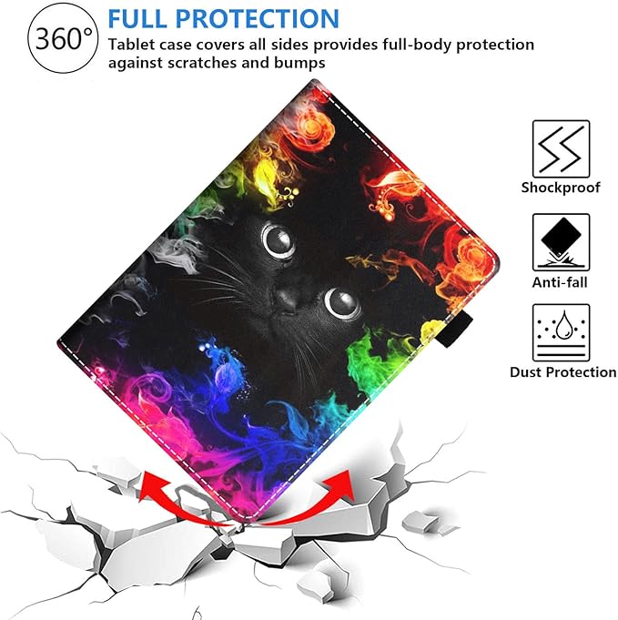 Case for Amazon Kindle Fire HD 10 Tablet 10.1 (9th/7th Generation 2019/2017 Release) Premium PU Leather Stand Cover with Smart Auto Wake Cute Black Cat Face