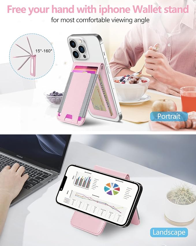 ExtreLife for Magsafe Wallet Adjustable Stand Open ID Window Magnetic Wallet for iPhone 17/16/15/14 Pro Max/14 Pro/14/14 Plus/13/12 Series 9 Cards Holder Vegan Leather Pink