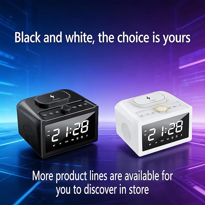Multifunctional Wireless Charger Wireless Charging Station with Time and Alarm Clock Charging Dock with Bluetooth Speaker 15W Wireless Fast Charging All-in-One Charging BaseS31 White.