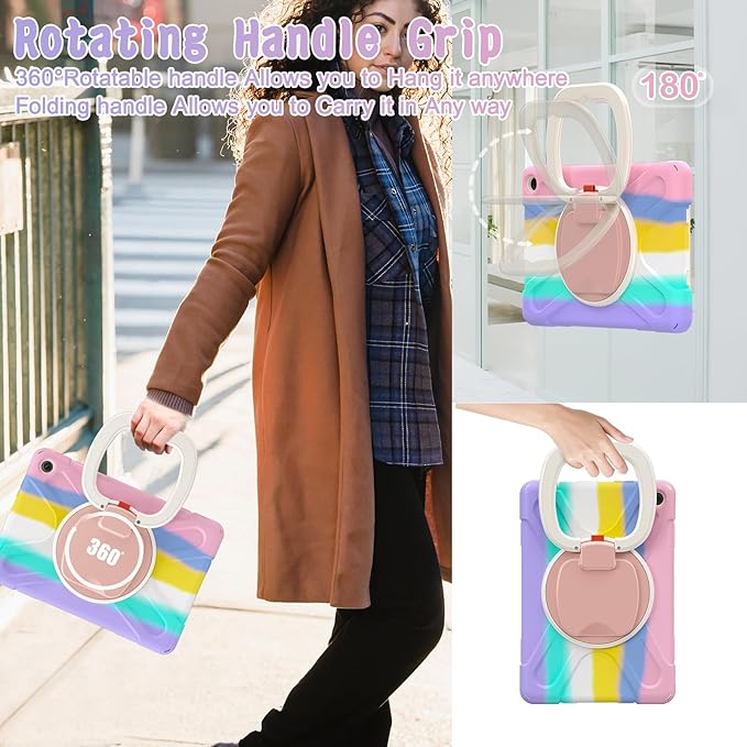 All-New Fire HD 10 &amp Fire HD 10 Kids Pro Tablet Case (13th Gen 2023 Release)Heavy Sturdy Shockproof Kids CaseRotating Stand/Carrying Strap (Colourful Pink)