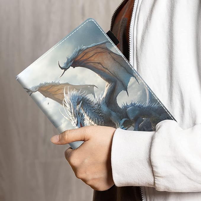 Case for All-New Amazon Kindle Fire HD 10 &amp 10 Plus Tablet 10.1 (13th/11th Generation 2023/2021 Release) - PU Leather Folio Case with Smart Auto Wake/Sleep White Dragon