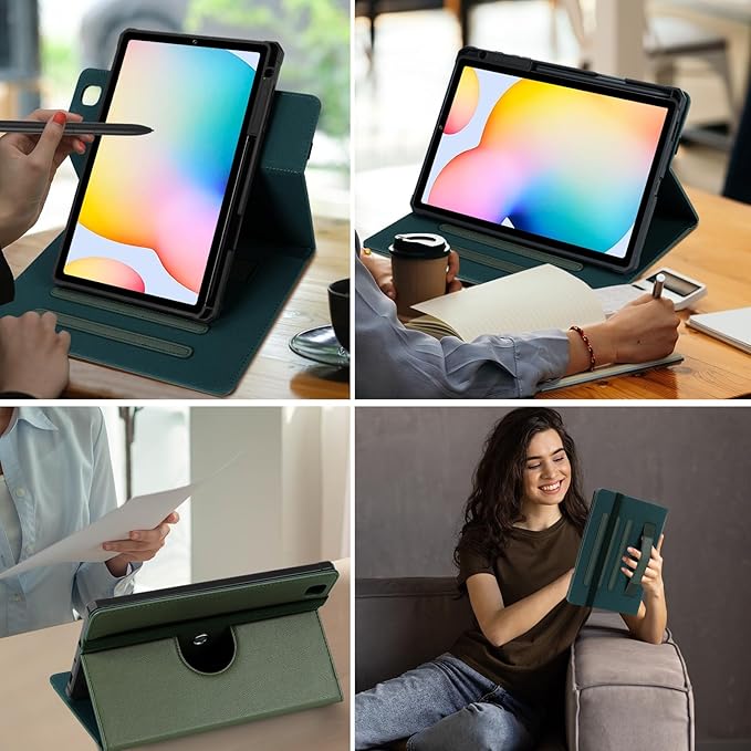E NET-CASE Slim Case for Samsung Galaxy Tab S6 Lite 10.4 Inch 2024/2022/2020 with S Pen Holder Shockproof Cover with Clear Transparent Back ShellMulti-Angle Viewing (Green)