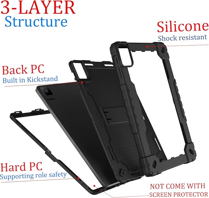 Mignova for TCL Tab Pro 5G Tablet Case Built in Rotating Kickstand/Shoulder Strap Hand Strap Hybrid Shockproof Armor Kids Friendly Case for Nokia T20/T21/Vastking KingPad M10 10.36 inch(Black+Black)