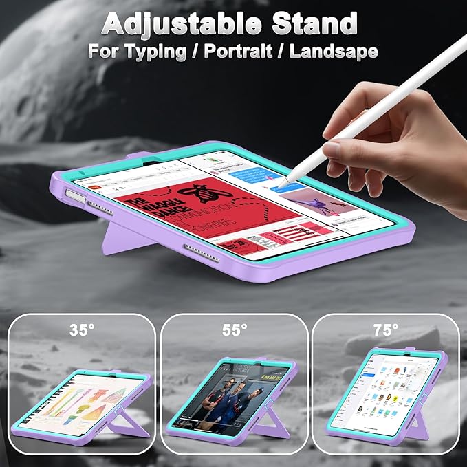 Soke Case for iPad (A16) 11th Generation 11-Inch 2025 /10th Generation 10.9-Inch 2022 with Screen Protector and Multi-Angle Kickstand Rugged Full Body Heavy Duty Protective Cover - Purple Green
