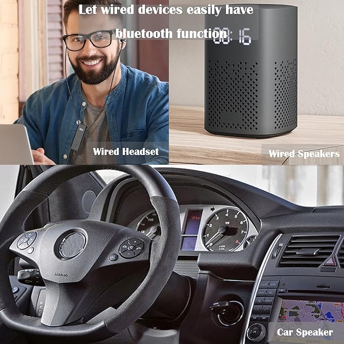 Bluetooth 5.2 Adaptor for Wireless Headphones 60H Battery Life Bluetooth Receiver with LED Digital Display &amp Noise Cancelling Mic Wireless Audio Receiver for Speakers Car/Home Stereo