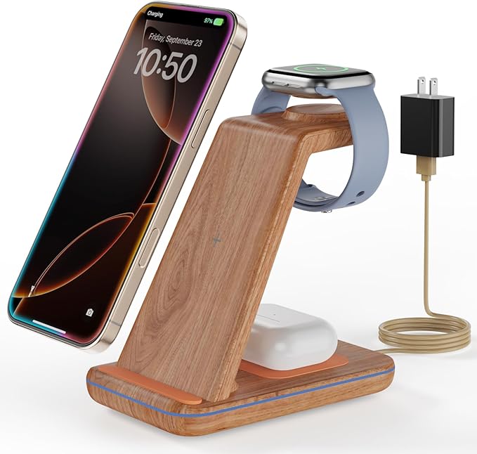 3 in 1 Wireless Charging Wireless Charger Stand for Multiple Apple Devices Wireless Charger for iPhone 17 16 15 14 13 12 11 Pro Max XS XR 8 Apple Watch 11 9 8 7 6 SE 5 4 3 2 AirPods 3/2/Pro