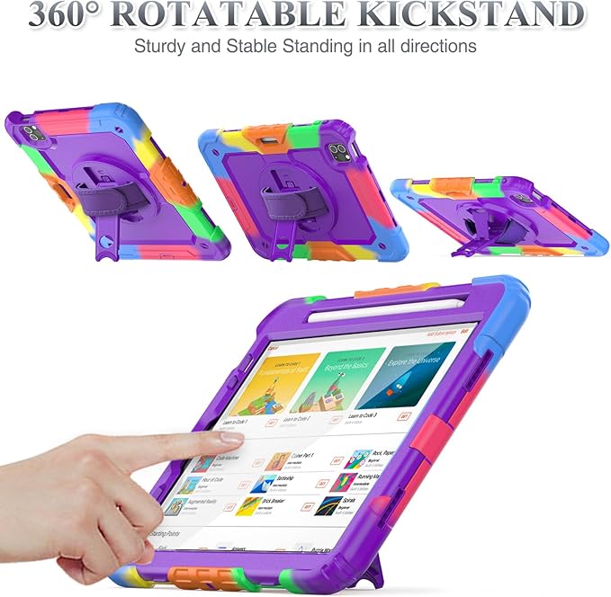 SEYMAC stock Case for iPad Mini 7 (A17 Pro)2024/ Mini 6 8.3'' with Screen Protector Pencil Holder [360 Rotating Hand Strap] &ampStand Drop-Proof Case for iPad Mini 7th/6th Generation 8.3Purple+Colo