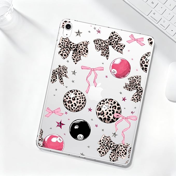 for 12.9 iPad Pro 6th/5th/4th/3rd Gen (2022/2021/2020/2018)Cute Y2k Leopard Print Bow Clear CaseSlim Lightweight Anti-Scratch Soft TPU Bumper Hard Acrylic Back Cover for Women