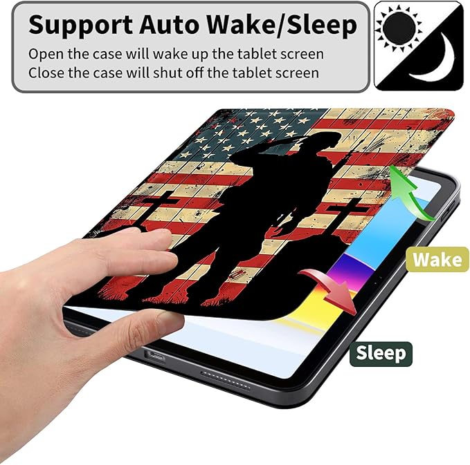 Case for Amazon Kindle Fire HD 10 and Fire HD 10 Plus 10.1 Tablet Case (13th/11th Generation 2023/2021 Release) Slim Fit PU Leather Cover with Auto Sleep/Wake - American Flag Soldier