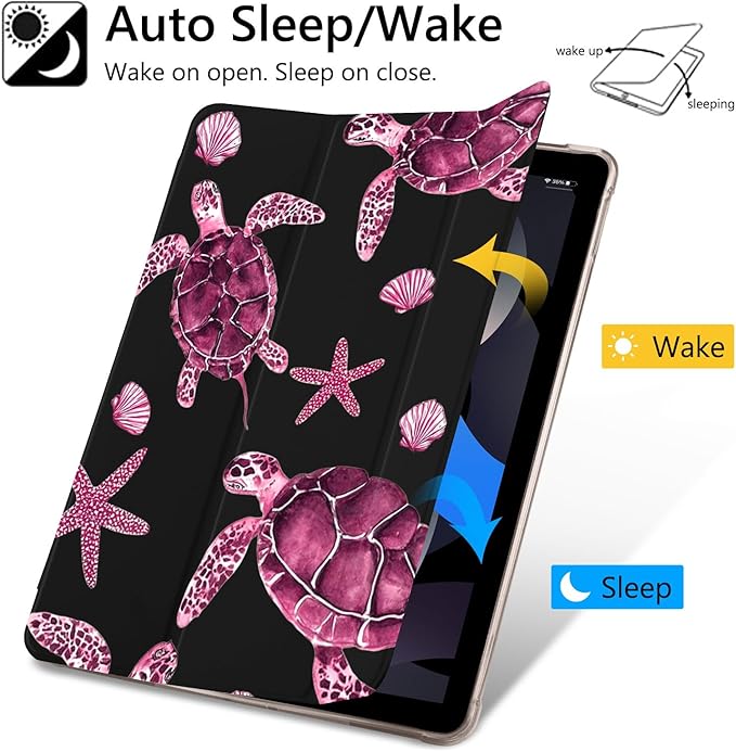 Hot Pink Sea Turtle Case for iPad Pro 13 (M4) 2024 Ocean Sea Animal CasePencil Holder &amp Clear Soft TPU Back &amp Trifold Stand Cover for Women (Model Number:A2925/A2926/A3007)