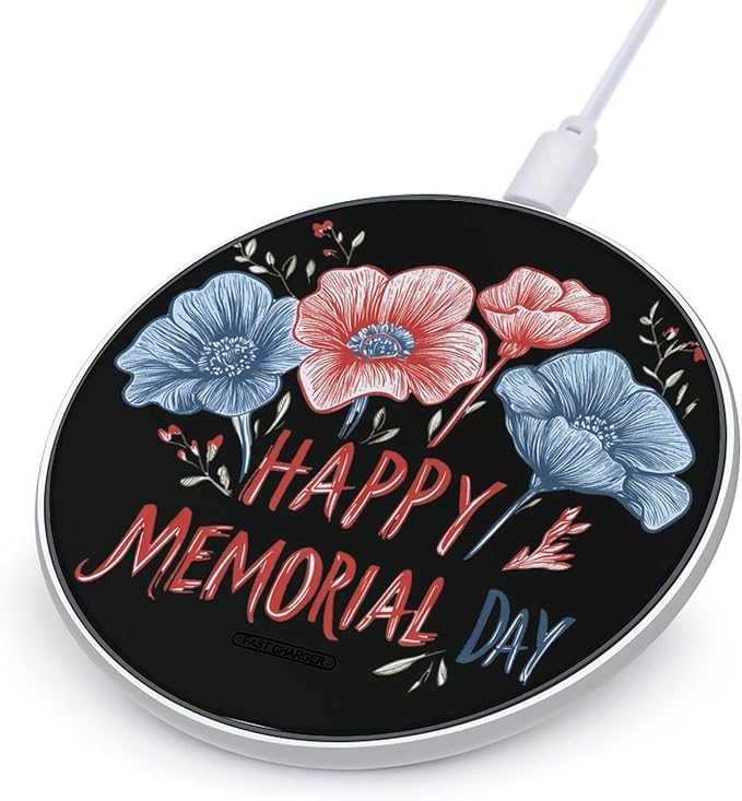 Happy Memorial Day Flower Phone Charger Magnetic Charging Pad Anti-Slip with USB Cable