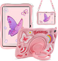for Samsung Galaxy Tab A9 Plus Case Kids Girls with Screen Protector Kickstand Shoulder Strap Pink Butterfly Shockproof Cover for Samsung A9 Plus Tablet Cover 11 inch 2023