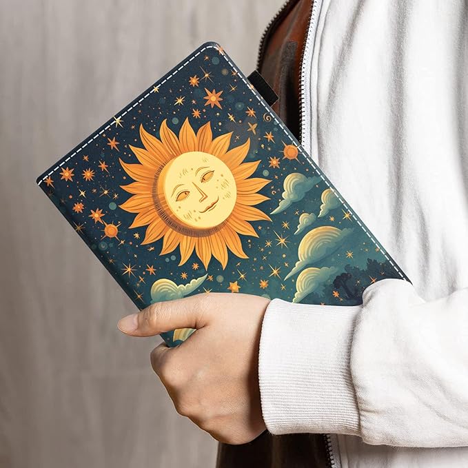 Case for All-New Amazon Kindle Fire HD 10 &amp 10 Plus Tablet 10.1 (13th/11th Generation 2023/2021 Release) PU Leather Folio Case with Smart Auto Wake/Sleep Celestial Theme Sun and Stars