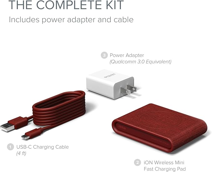 iOttie iON Wireless Mini Fast Charging Pad || Qi-Certified Charger 7.5W for iPhone XS Max R 8 Plus 10W for Samsung Galaxy S10 E S9 S8 Plus Edge Note 9 | Includes USB C Cable &amp AC Adapter | Ruby