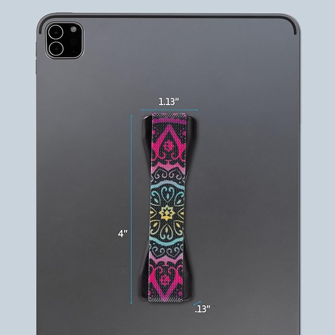 LOVEHANDLE Duo Elastic Strap for Smartphone and Tablet - Boho Design Black Base Grip + XL Grip