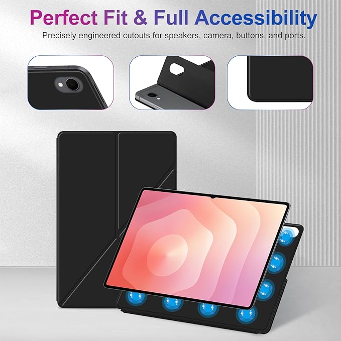 Case for Samsung Galaxy Tab S11 2025 Tablet 11 Inch – Magnetic Detachable Protective Cover with Dual-Side Clasp Y-Fold Stand Pencil Holder Heat Dissipation Design(Black)