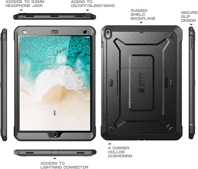 SUPCASE Unicorn Beetle PRO Case for iPad Air 3 (2019) and iPad Pro 10.5'' (2017) Heavy Duty with Built-in Screen Protector Full-body Rugged Protective Case (Black)