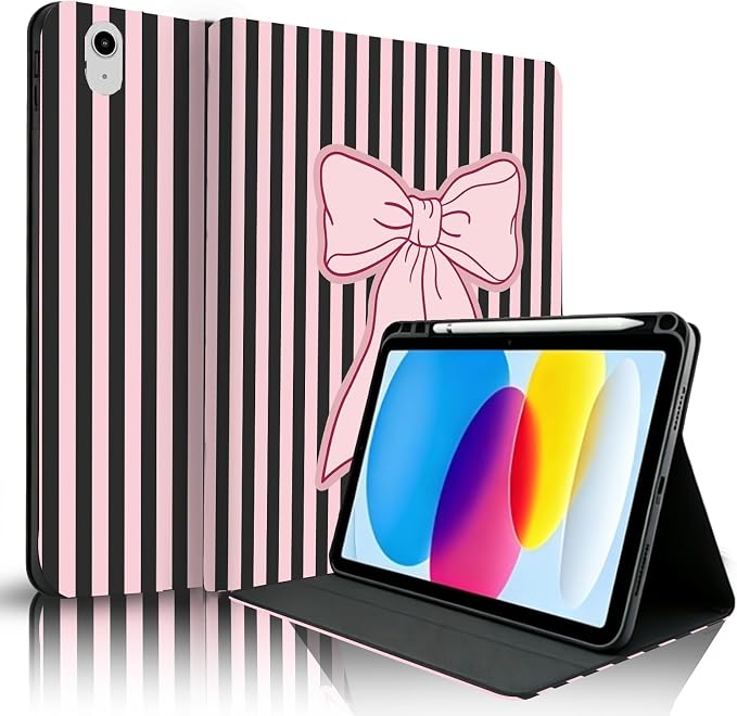 Pink Black Striped-Pink Ribbon Bow