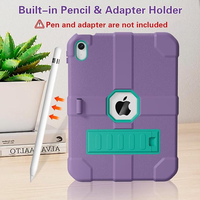 Case for iPad (A16) 11th Generation 11 Inch 2025 / iPad 10th Generation 10.9 Inch 2022 Rugged Heavy Duty Protective Cover [Built-in Pencil Holder ] for iPad 11/10 Gen (Purple)