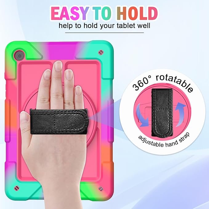 BMOUO CASE for Samsung Galaxy Tab A9+ Plus Case 11 2023 (SM-X210/X216/X218) Shockproof Galaxy Tab A9 Plus Case with Rotating Stand and Hand/Shoulder Strap Magenta